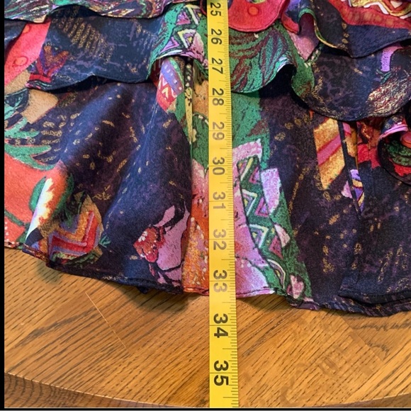 CHICO’S 100% SILK VINTAGE SKIRT WOMEN SZ 1  PINK PURPLE ABSTRACT LAYERED RUFFLES - Picture 10 of 11